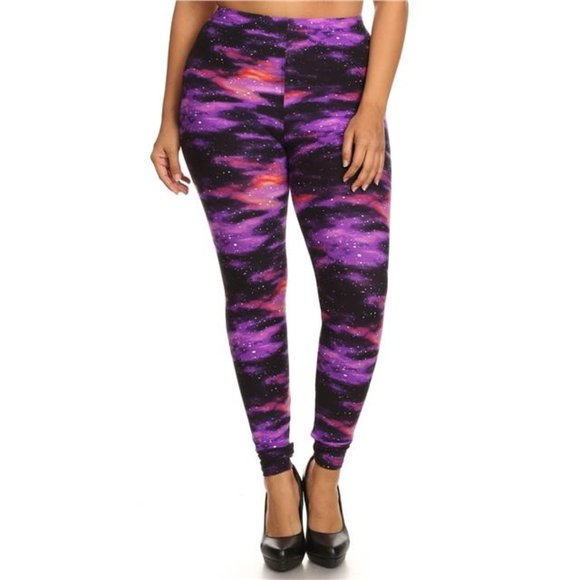 (Plus) Curvy Purple Multi Galaxy Graphic Print Peach Skin Leggings - Picture 2 of 4